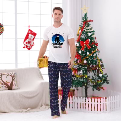 Navy Light String Believe Bigfoot Matching Family Christmas Sleepwear