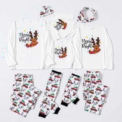 Merry And Bright Reindeer Family Matching Christmas Pajamas Red Truck Set