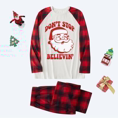 Don't Stop Believe Santa Print Christmas Family Matching Pajamas Set