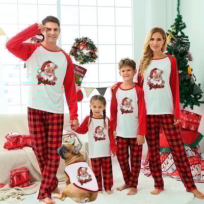 Santa Believe Matching Pajamas Red Plaid with Red Sleeves for Festive Family Fun