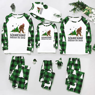 Bigfoot Holiday Matching Family PJs Squatching Through the Snow Green
