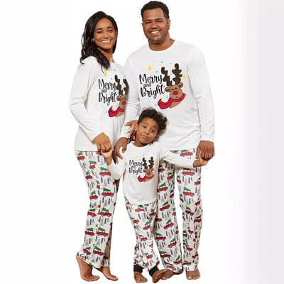 Merry And Bright Reindeer Family Matching Christmas Pajamas Red Truck Set
