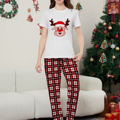 Cute Reindeer Christmas Matching Short Sleeve PJs for Family