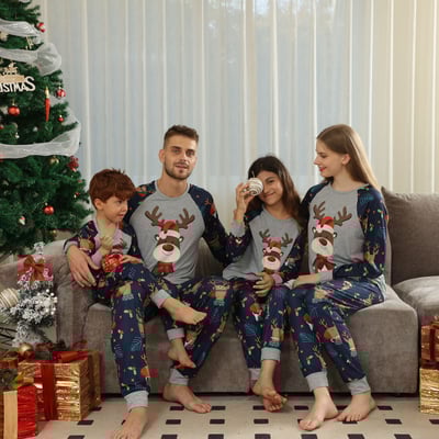 Christmas Reindeer Family Matching Pajamas Holiday Print Set
