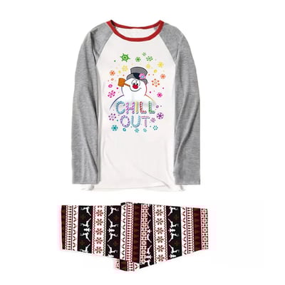 Frosty Chill Out Snowman Matching Family Christmas Pajama Set with Pet Outfit
