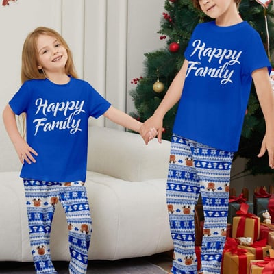 Happy Family Blue Christmas Matching Pajama Set