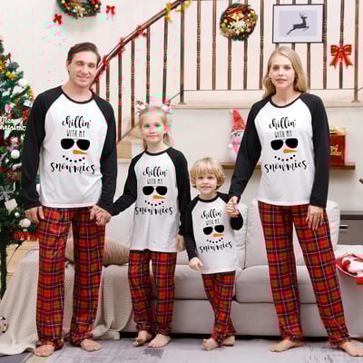 Chillin' with my Snowmies Black Red Christmas Family Matching Pajamas