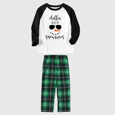 Chillin' with the Snowmies Christmas Green Print Family Matching Pajamas Set