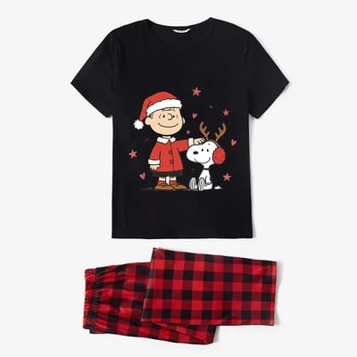 Peanuts Christmas Family Pajamas Snoopy Cute Print Holiday Sleepwear Set