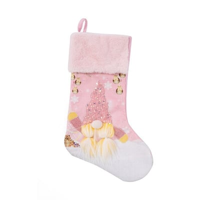 Pink Gnome Christmas Stockings with LED Lights Festive Holiday Socks for Tree Decorations