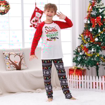Dear Santa They Are the Naughty Ones Matching Family Christmas Pajama Set Light String Print