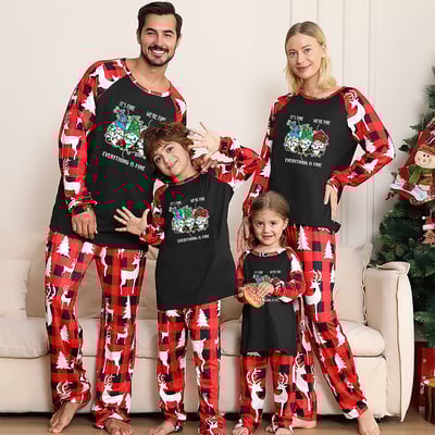 Funny “Everything Is Fine” Matching Family Christmas Pajamas Red Plaid