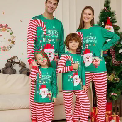 Green Merry Christmas Santa Striped Family Matching Pajamas