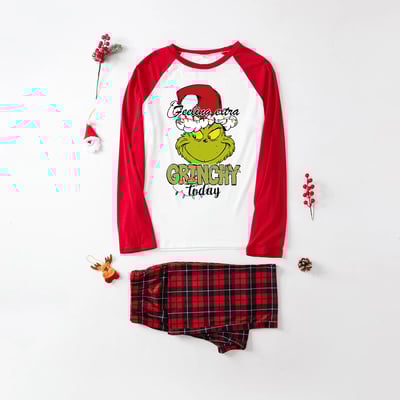 Family Christmas Pajamas Feeling Extra Grinchy Today Red Plaid Matching Holiday Set