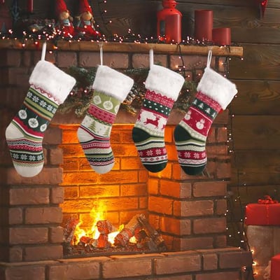 Festive Knitted Christmas Stockings with Soft Fur Trim for Holiday Decorations