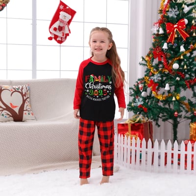 Family Christmas Memories Matching Holiday Pajama Set in Red Buffalo Plaid