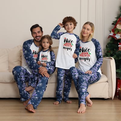 Nice Until Proven Naughty Matching Family Christmas PJs Navy