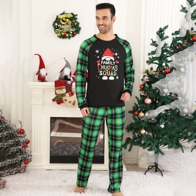 Family Christmas Squad Matching Holiday Pajama Set with Green Plaid Pants