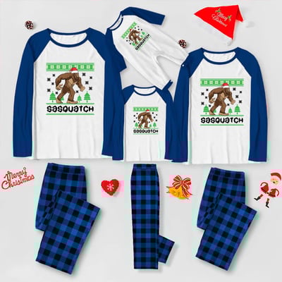 Sasquatch Holiday Pajamas Blue Plaid for Bigfoot Winter Celebrations