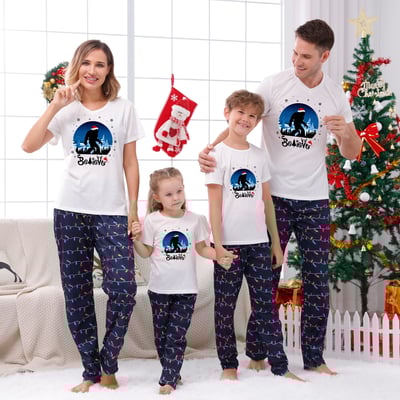 Navy Light String Believe Bigfoot Matching Family Christmas Sleepwear