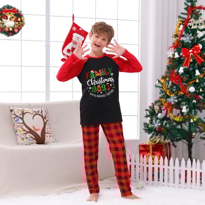 Family Christmas Memories Matching Holiday Pajama Set in Red Buffalo Plaid