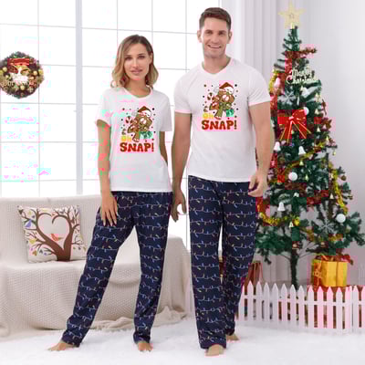 Christmas Pajamas Cute Gingerbread Oh Snap Short Sleeve Two-pieces