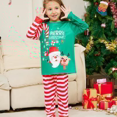 Green Merry Christmas Santa Striped Family Matching Pajamas