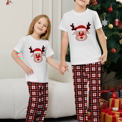 Cute Reindeer Christmas Matching Short Sleeve PJs for Family