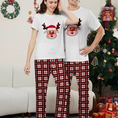 Cute Reindeer Christmas Matching Short Sleeve PJs for Family