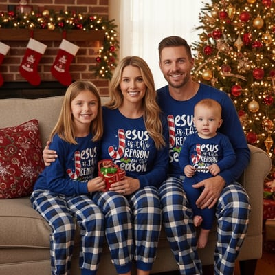 Jesus Is the Reason Blue Family Holiday PJs