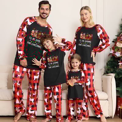 Black Red I’ll Be Gnome For Christmas Matching Family Pajamas 