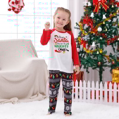 Dear Santa They Are the Naughty Ones Matching Family Christmas Pajama Set Light String Print