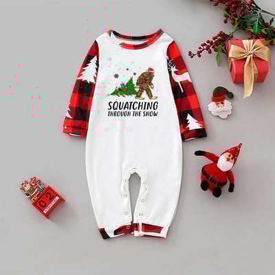 Bigfoot Squatching Through the Snow Family Christmas PJs Red