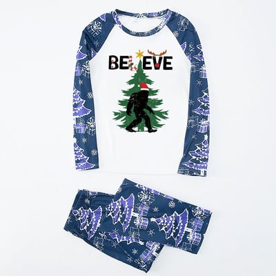 Bigfoot Believe Holiday Matching Family Pajama Set Navy Christmas Tree