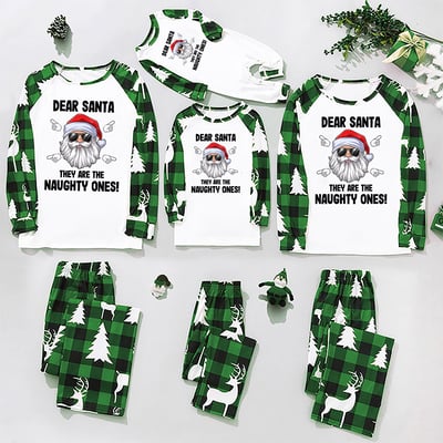 Funny Dear Santa Matching Family Christmas Pajama Set with Pet Outfit