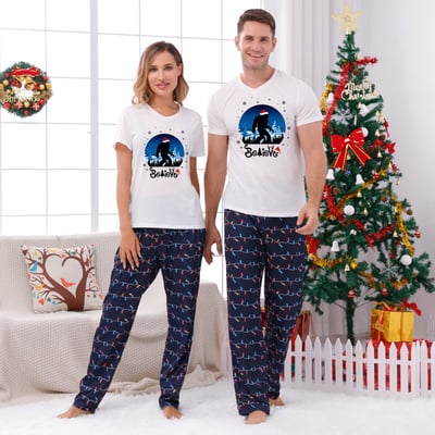 Navy Light String Believe Bigfoot Matching Family Christmas Sleepwear