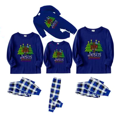 Jesus Christmas Tree Family Pajama Set in Blue