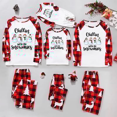 Chillin’ With My Snowmies Red Plaid Matching Family Christmas Pajama Set