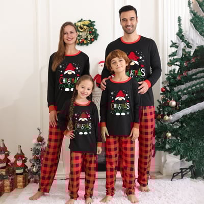 Christmas Crew Gnome Family Holiday Pajamas with Red Check Pants