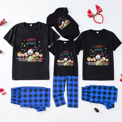 Peanuts Christmas Family Matching Pajamas Warm Wishes Holiday Nightwear Set 