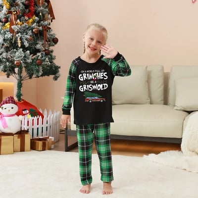 Grinch Griswold Christmas Family Matching Green Plaid PJs