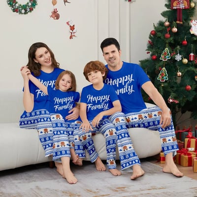 Happy Family Blue Christmas Matching Pajama Set