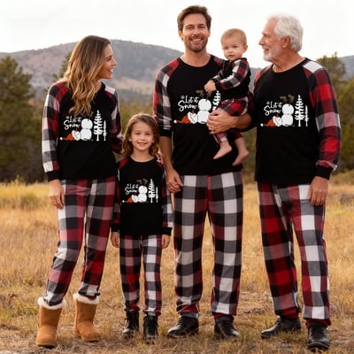 Let It Snow Cozy Plaid Family Christmas Matching PJs
