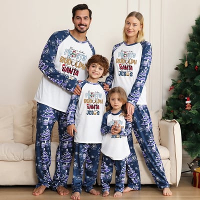 Frosty,Rudolph,Santa&Jesus Christmas Blue Matching Pajamas