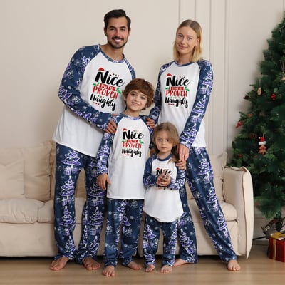 Nice Until Proven Naughty Matching Family Christmas PJs Navy