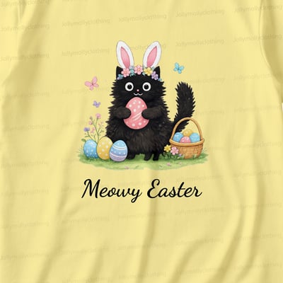 Matching Family Easter Pajamas Yellow Meowy Easter Cat Short PJ Sets