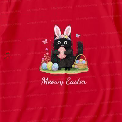 Red Meowy Easter Cute Bunny Cat Matching Family Short Pajamas Set 