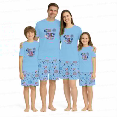 USA 4th of July Red White Blue Family Matching Pajamas