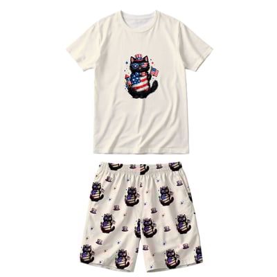 Cute Black Cat 4th of July Family Pajamas With Pockets