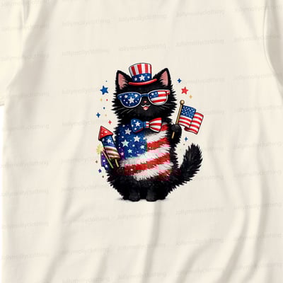 Cute Black Cat 4th of July Family Pajamas With Pockets